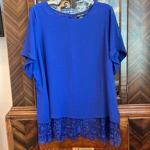 City Chic Royal Blue Crepe Blouse with Lace Underlay